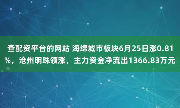 查配资平台的网站 海绵城市板块6月25日涨0.81%，沧州明珠领涨，主力资金净流出1366.83万元